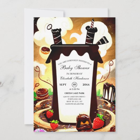 Magische Schokolade Kinderdusche Einladung (Vorderseite)