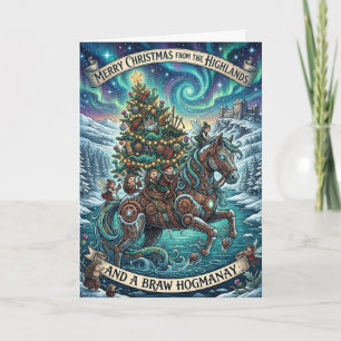 Magische schottische Weihnachtsbaumkarte Karte