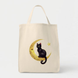 Magische Schwarz-Gold-Mystische Katze Kunst drucke Tragetasche