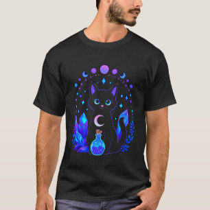 Magische schwarze Katze Halbmond verzauberte Hallo T-Shirt