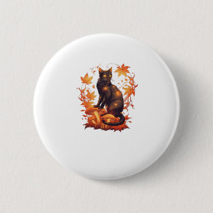 Magische Schwarze Katze im Herbstwald � Celestial Button