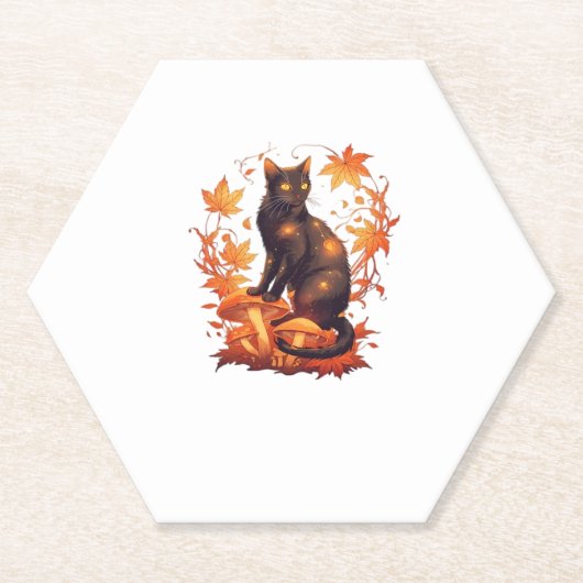 Magische Schwarze Katze im Herbstwald � Celestial  Untersetzer (Vorderseite)