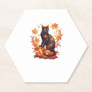 Magische Schwarze Katze im Herbstwald � Celestial Untersetzer
