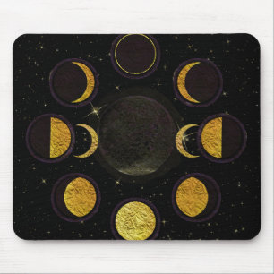 Magische schwarze und goldene Mondphasen Mousepad