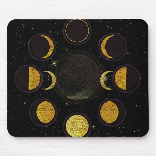 Magische schwarze und goldene Mondphasen Mousepad (Vorne)