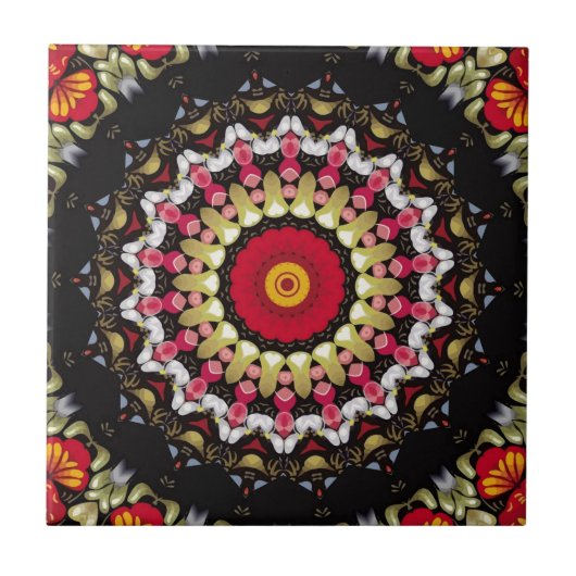 Magische schwarze und rote Mandala Fliese (Vorderseite)