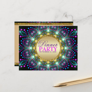Magische Schwarzlicht-Mandala-Einladung zur Dinner Postkarte