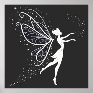 Magische Silhouette mit Flügeln und Sternen Poster
