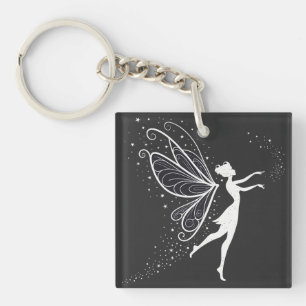 Magische Silhouette mit Flügeln und Sternen Schlüsselanhänger