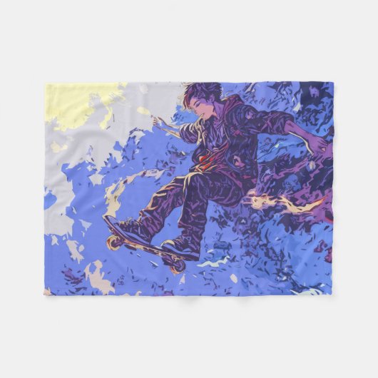 Magische Skateboardfahrt - Skateboarder Fleecedecke (Vorderseite (Horizontal))