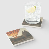 Magische Sonnenaufgang Heißluftballon Aussicht mit Steinuntersetzer (Seitenansicht)