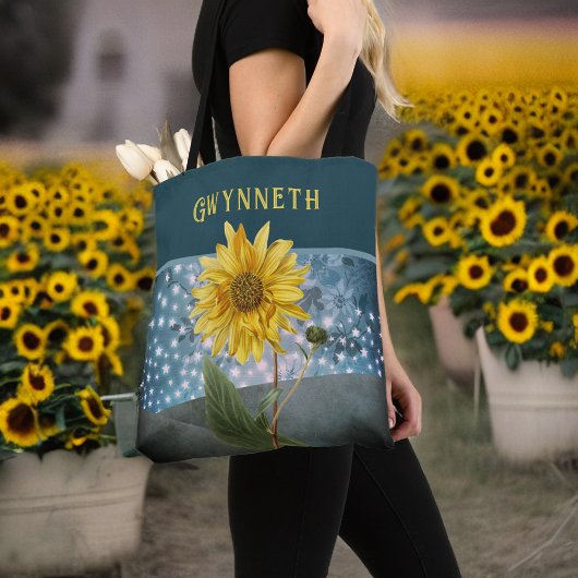 Magische Sonnenblume mit Aquamariner Starry Sky Mo Tasche