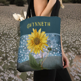 Magische Sonnenblume mit Aquamariner Starry Sky Mo Tasche