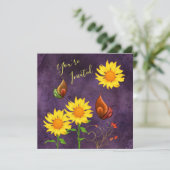 Magische Sonnenblumen und Schmetterlinge zum Gebur Einladung (Stehend Vorderseite)