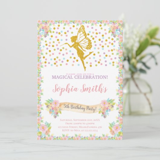 Magische Sparkle-Party-Karte für Mädchen Einladung (Stehend Vorderseite)