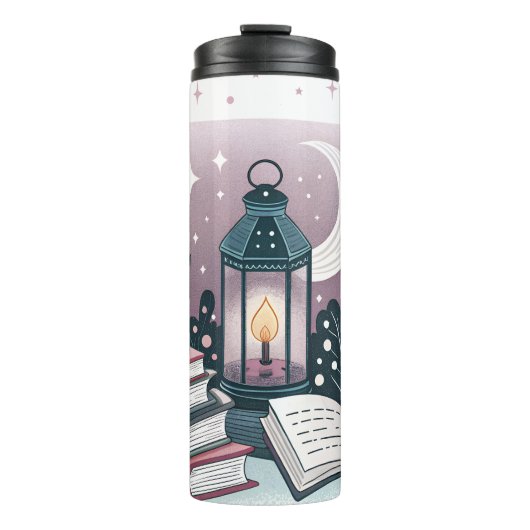 Magische Spätnachts Leseleitung Laterne Buchstapfe Thermosbecher (Vorderseite)
