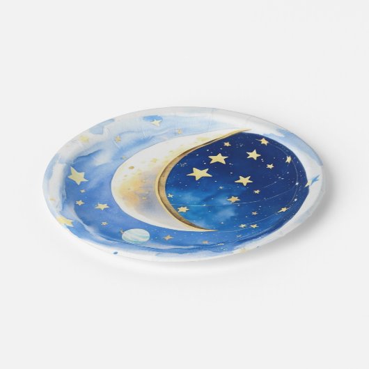Magische Starry Night Boy Baby Dusche Pappteller (Schrägansicht)
