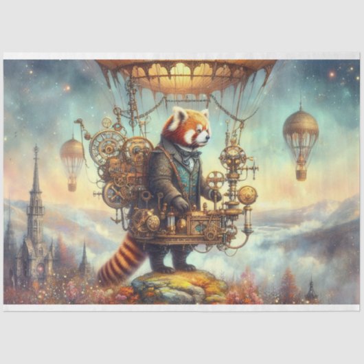 Magische Steampunk Red Panda Flight Decoupage Seidenpapier (Vorderseite)