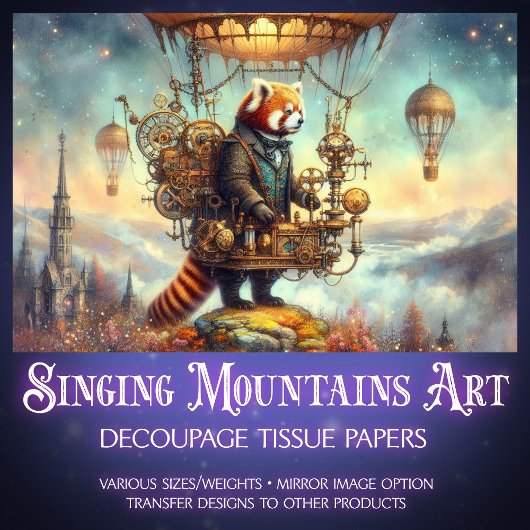 Magische Steampunk Red Panda Flight Decoupage Seidenpapier