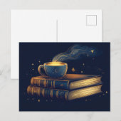 Magische Sterne und Kaffee mit Büchern Postkarte (Vorne/Hinten)