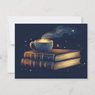 Magische Sterne und Kaffee mit Büchern Postkarte