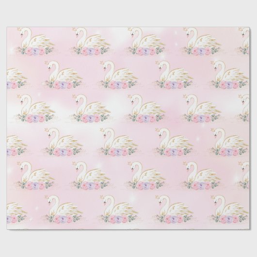 Magische Swan-Prinzessin| Rosa und violette Blumen Geschenkpapier (Flach)