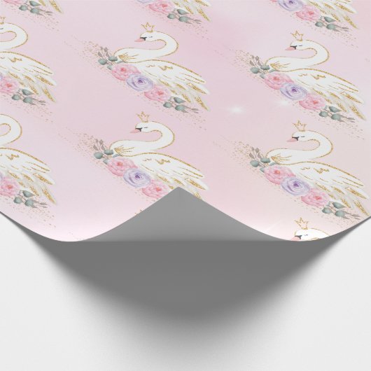 Magische Swan-Prinzessin| Rosa und violette Blumen Geschenkpapier (Ecke)