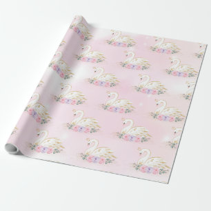 Magische Swan-Prinzessin  Rosa und violette Blumen Geschenkpapier