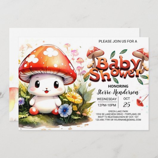 Magische Toadstool Trail Babydusche Einladung (Vorne/Hinten)