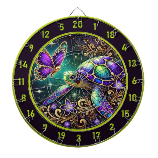 Magische Turtle Butterfly Rustikale Zimmerkunst Dartscheibe (vorne)