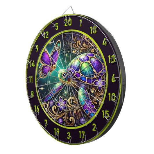 Magische Turtle Butterfly Rustikale Zimmerkunst Dartscheibe (Vorderseite rechts)