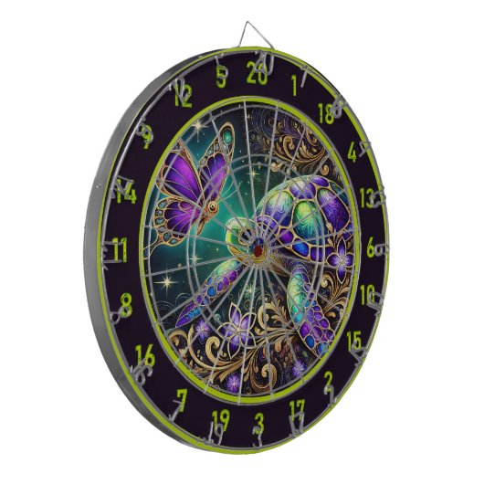 Magische Turtle Butterfly Rustikale Zimmerkunst Dartscheibe (Vorderseite Links)