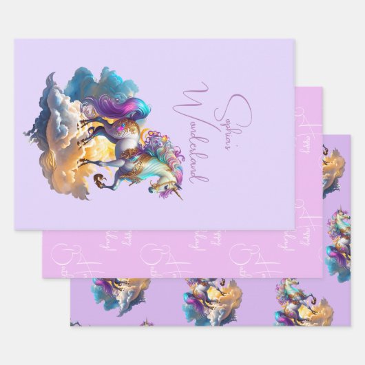 Magische Unicorn Fantasiewolken romantisieren Gebu Geschenkpapier Set (Set)