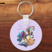 Magische Unicorn Fantasiewolken romantisieren Gebu Schlüsselanhänger (Vorderseite)