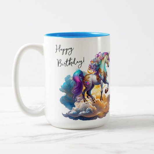 Magische Unicorn Fantasiewolken romantisieren Gebu Zweifarbige Tasse (Links)