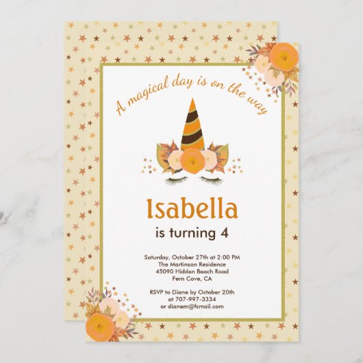 Magische Unicorn Star Herbst Halloween Party Einladung (Vorne/Hinten)