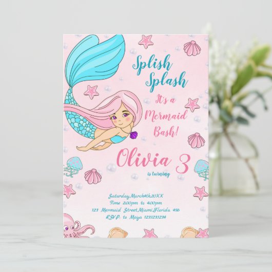 Magische Unterwasser-Party laden ein Einladung (Stehend Vorderseite)