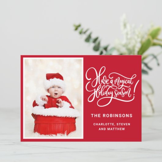 Magische Urlaubssaison Fotokarte Feiertagskarte (Stehend Vorderseite)