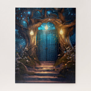Magische verzauberte Fantasy Forest Old Blue Door Puzzle