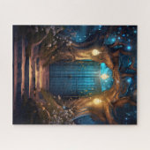 Magische verzauberte Fantasy Forest Old Blue Door Puzzle (Horizontal)