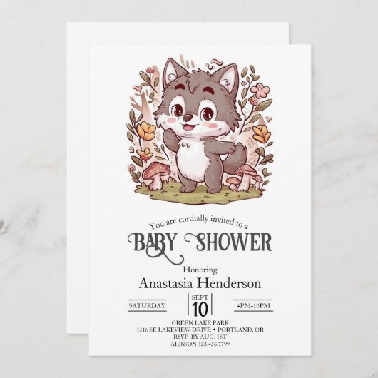 Magische verzauberte Wolf Baby Dusche Digital Einladung (Vorne/Hinten)
