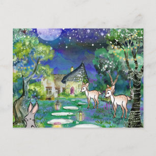 Magische Waldtiere und Cottage Vielen Dank Postkarte