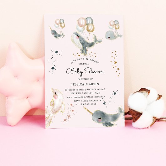 Magische Wale und Stars Virtual Baby Dusche Einladung