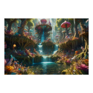 Magische Wasserfall Landschaft Poster