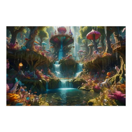 Magische Wasserfall Landschaft Poster (Vorderseite)