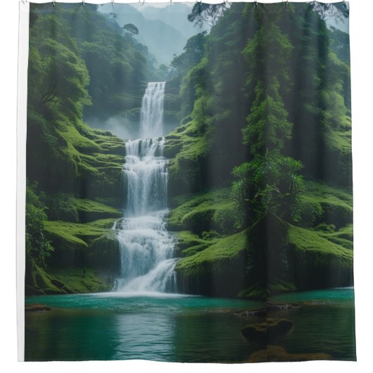 Magische Wasserfalllandschaft Duschvorhang (Vorderseite)