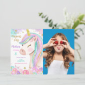 Magische Wasserfarbe Einhorn Foto Einladung (Stehend Vorderseite)