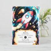 Magische Wasserfarbenrakete zum Geburtstag Einladung (Stehend Vorderseite)