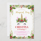 Magische Weihnachten Holly Berries Einicorn Geburt Einladung (Vorderseite)