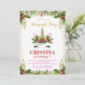 Magische Weihnachten Holly Berries Einicorn Geburt Einladung (Stehend Vorderseite)